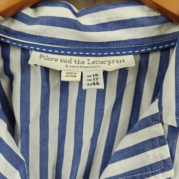 Pilcro And The Letterpress Striped Button Up Tie Back Blouse Size 12 - Picture 7 of 12